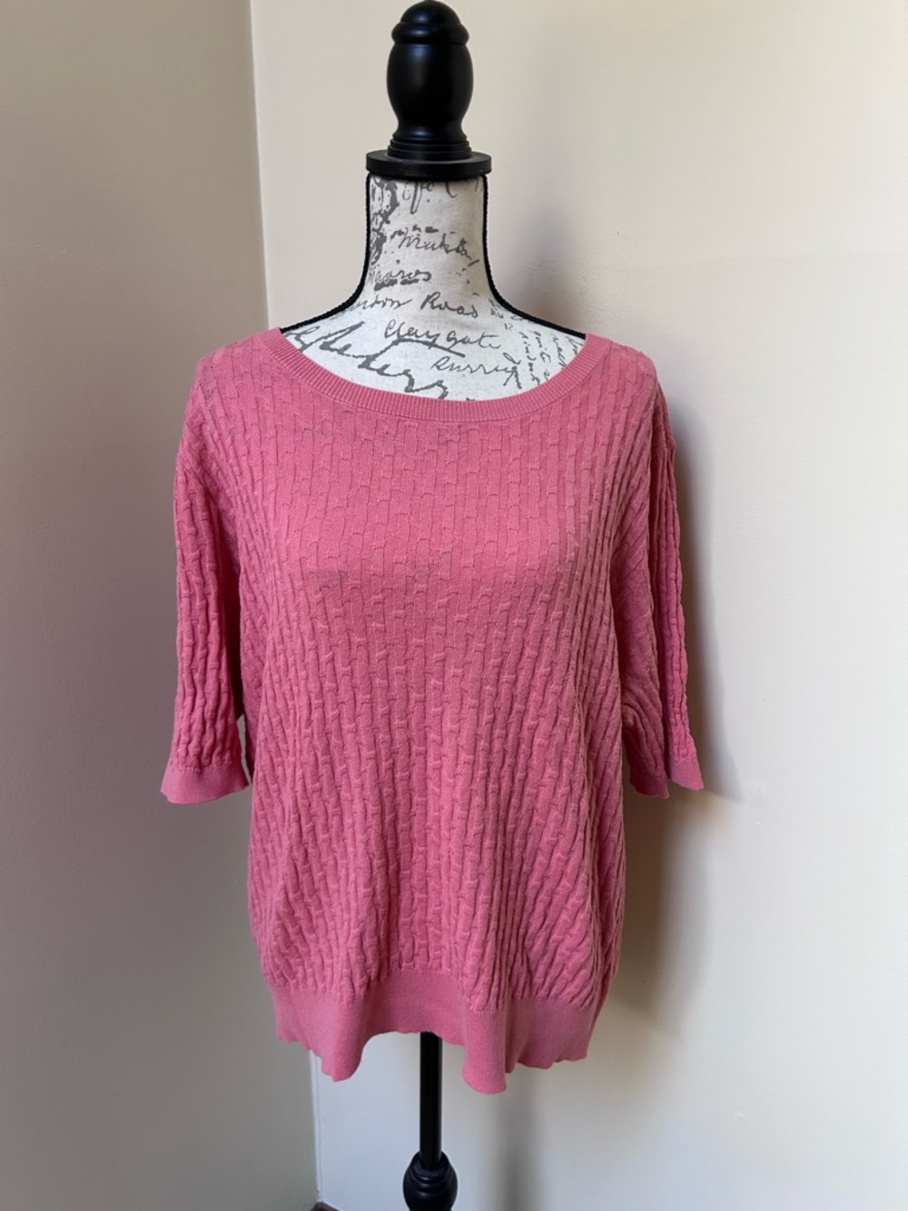 Liz Claiborne Coral Short-Sleeve Cable Knit Crewneck Sweater